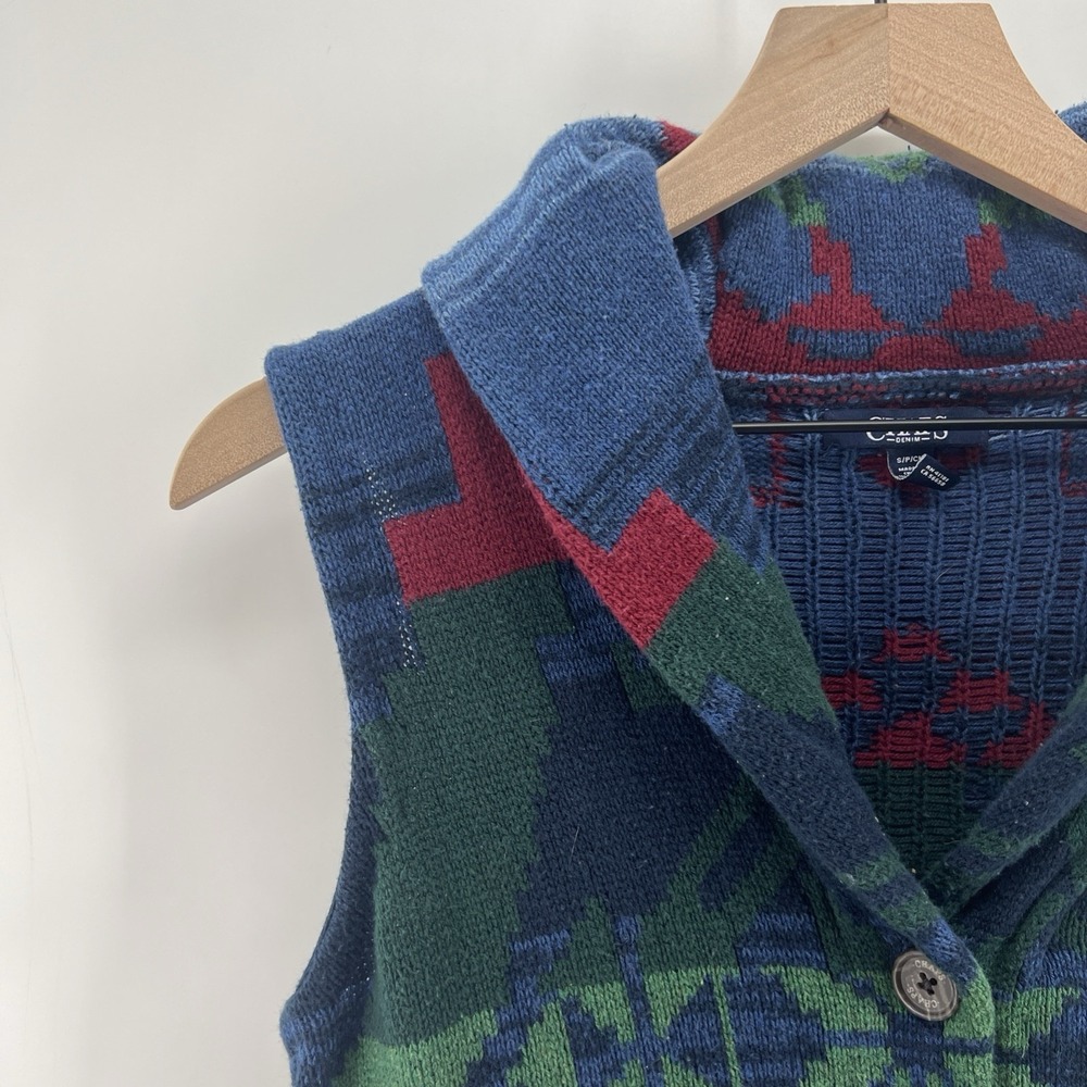 Chaps denim size S Button Vest Sweater Aztec Southwest native shawl collar Knit - Picture 2 of 10